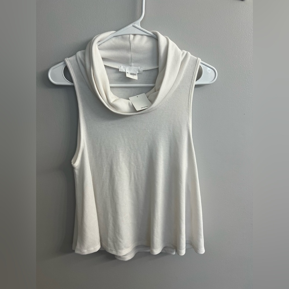 Urban Outfitters White Ribbed Cowl Neck Sleeveless Cropped Tank Sz M NWT